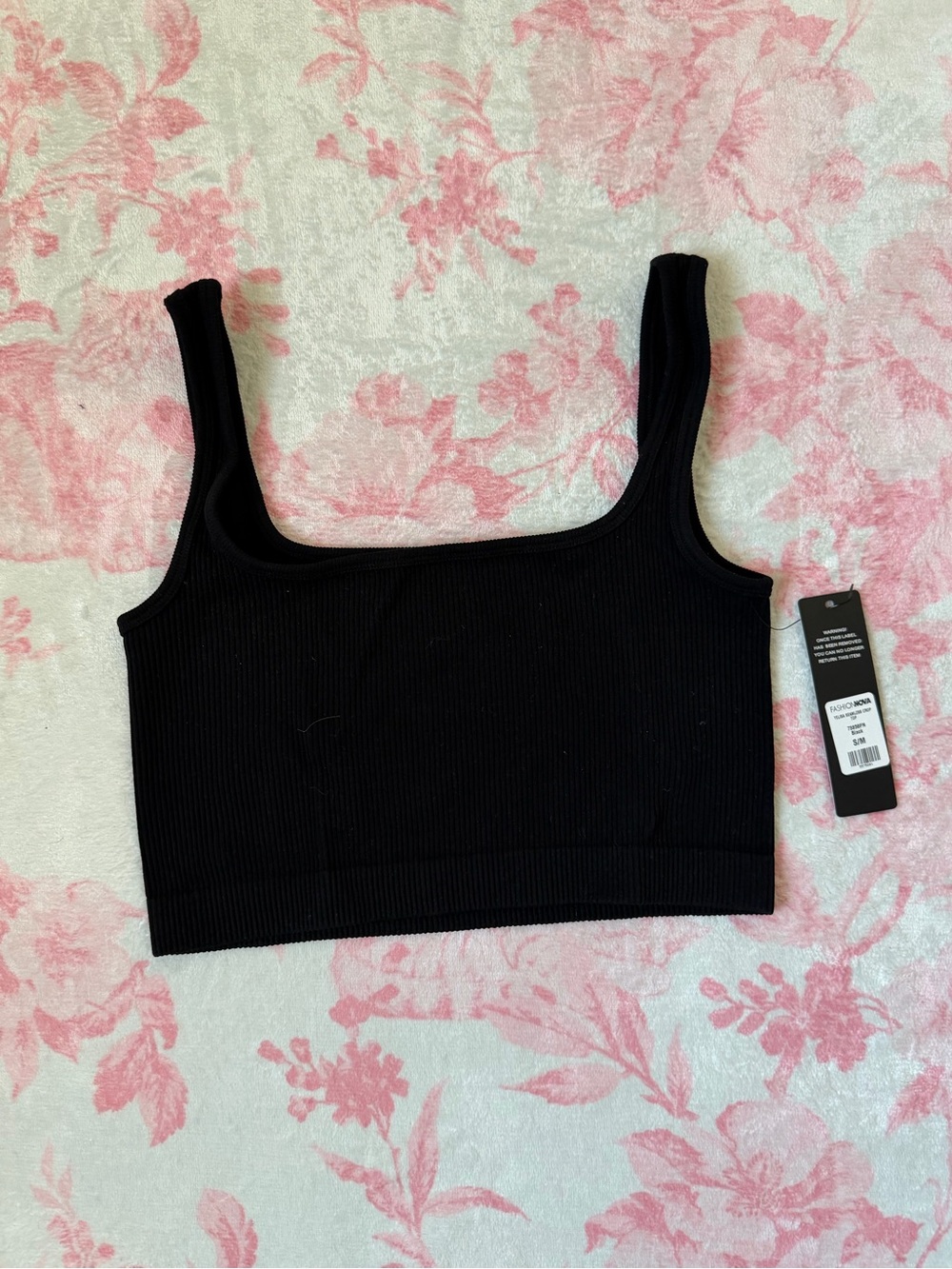 Fashion Nova Black Ribbed Square Neck Crop Tank S/M